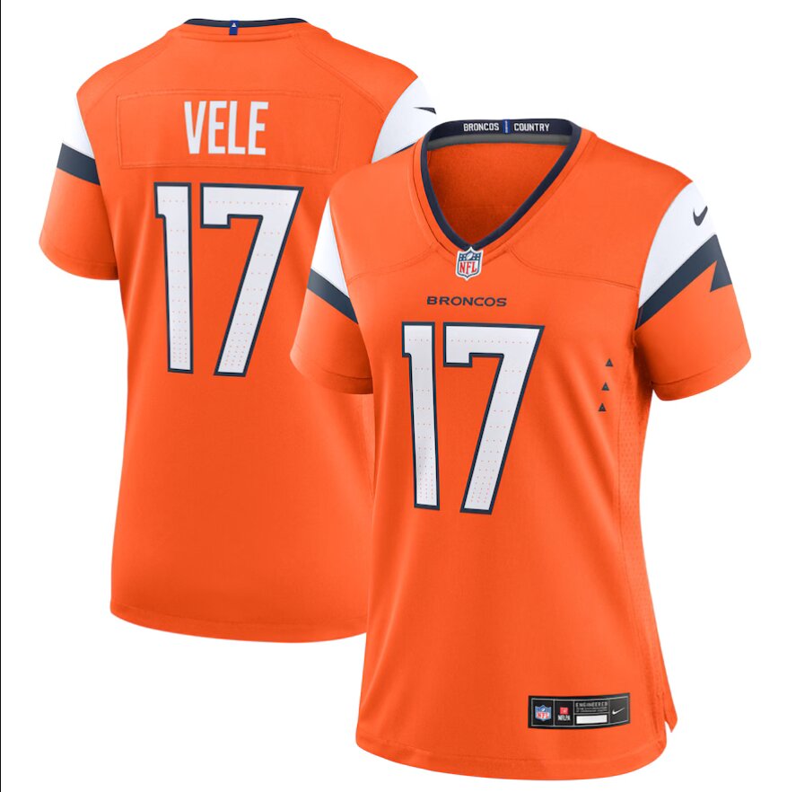 Women Denver Broncos #17 Devaughn Vele Orange Nike 2024 NFL Game Jersey->denver nuggets->NBA Jersey